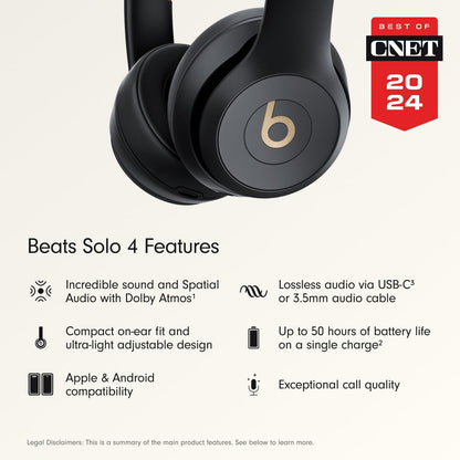 Beats Solo 4 - Wireless Bluetooth On-Ear Headphones, Apple & Android Compatible, Up to 50 Hours of Battery Life - Gold & Black