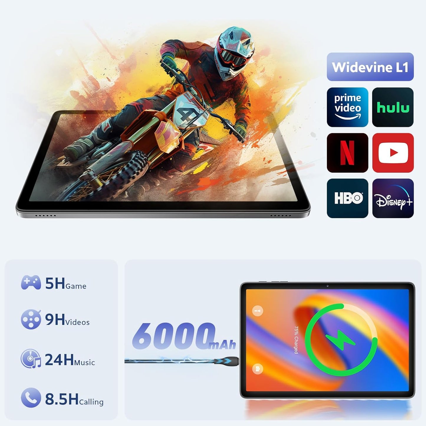 Android 15 Tablet, 10 Inch Tablets Android, Octa-Core, 24GB(8+16) RAM+128GB ROM+1TB Expand, 1280x800 IPS Display, HD Touchscreen, Widevine L1, GPS, 2.4G/5G WiFi, 5MP+8MP Camera, 6000mAh, BT 5.4, Gray